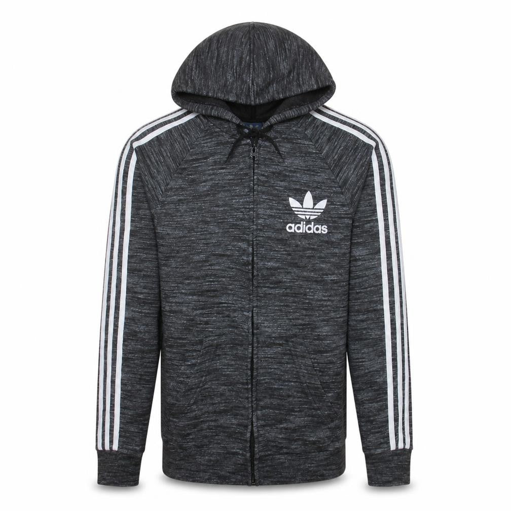 Adidas Men Grey Full Zip Hoodie Small Logo Sportswear Sweatshirt