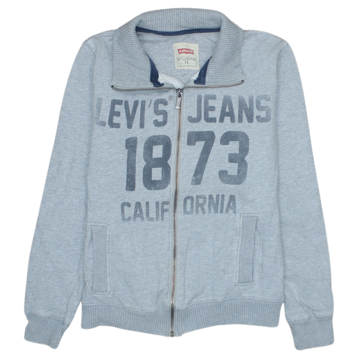 Additional front view of Levi's boys’ grey full zip fleece sweatshirt, size 14, years
