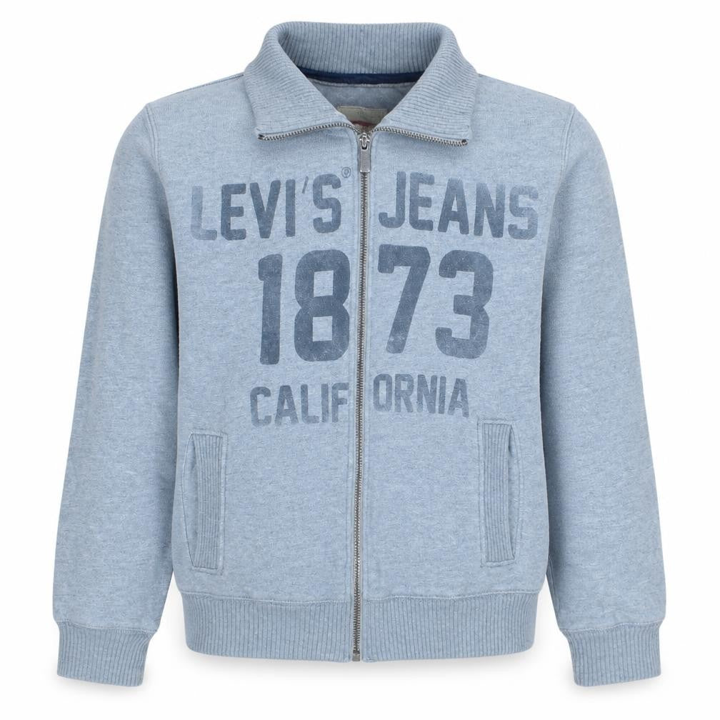 Front view of Levi's boys’ grey full zip fleece sweatshirt, size 14, years