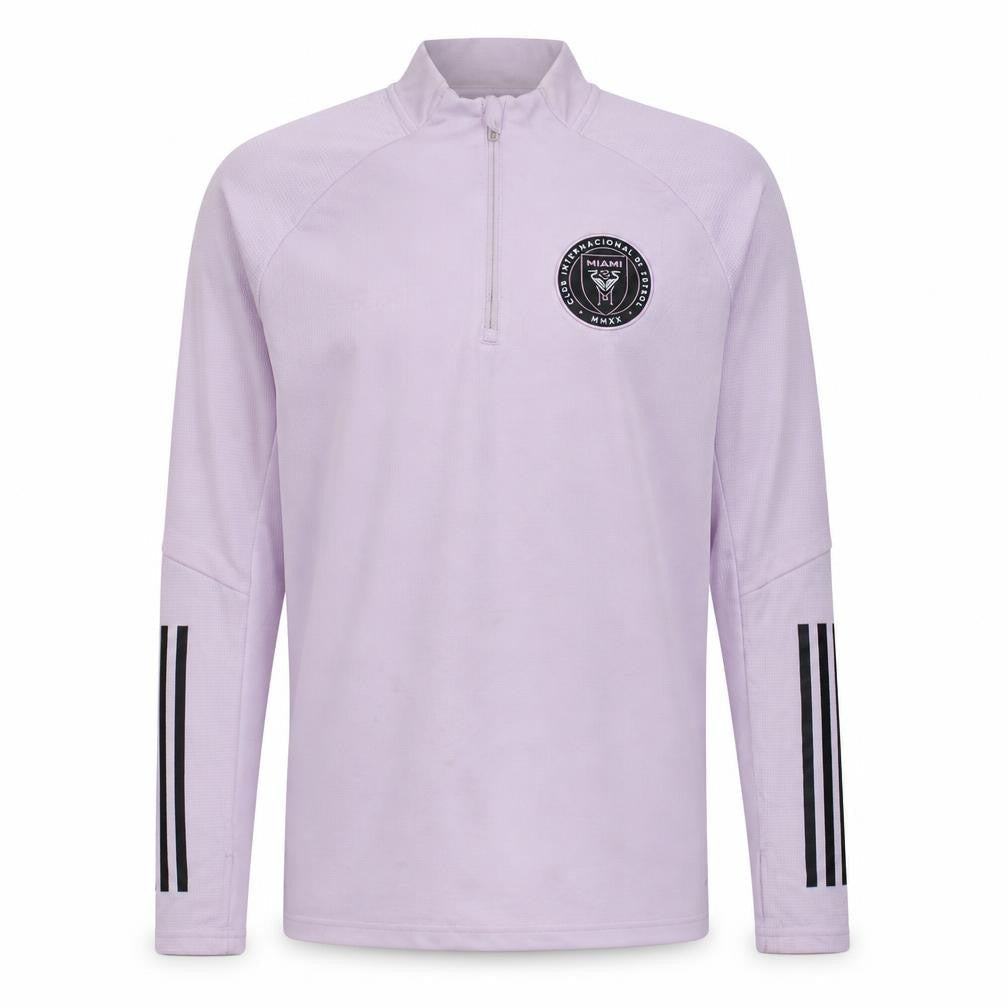 Front view of Adidas Men's Pink Inter Miami 1/4 Zip Training Top M Long Sleeve