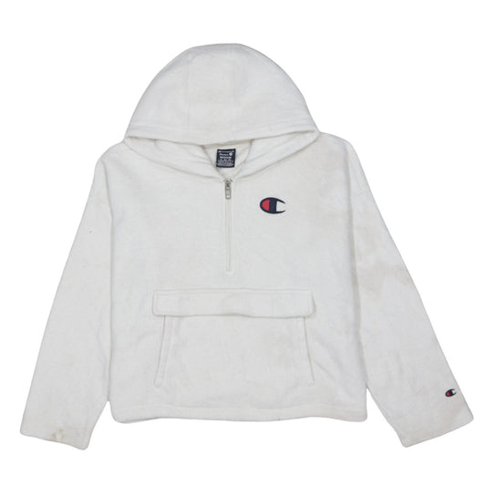 Champion Women’s White Medium 1/4 Zip Hoodie Fleece Logo JD Sports
