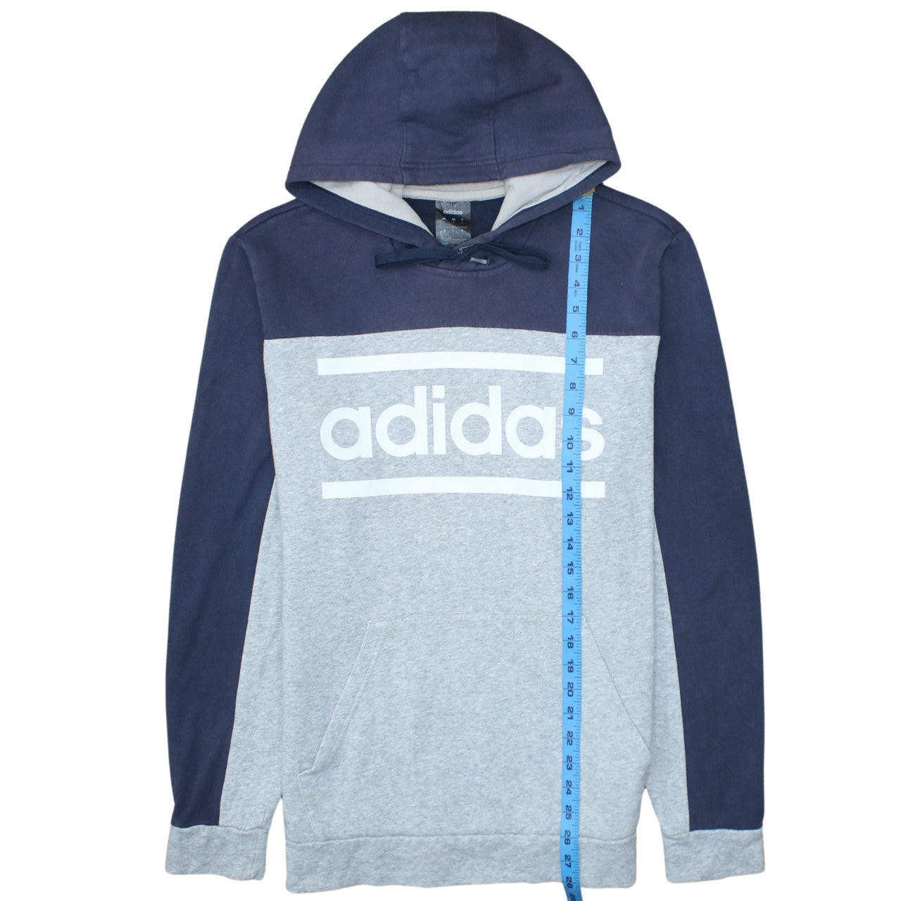 Adidas Men's Grey Navy Pullover Hoodie L Logo Fleece Sweatshirt