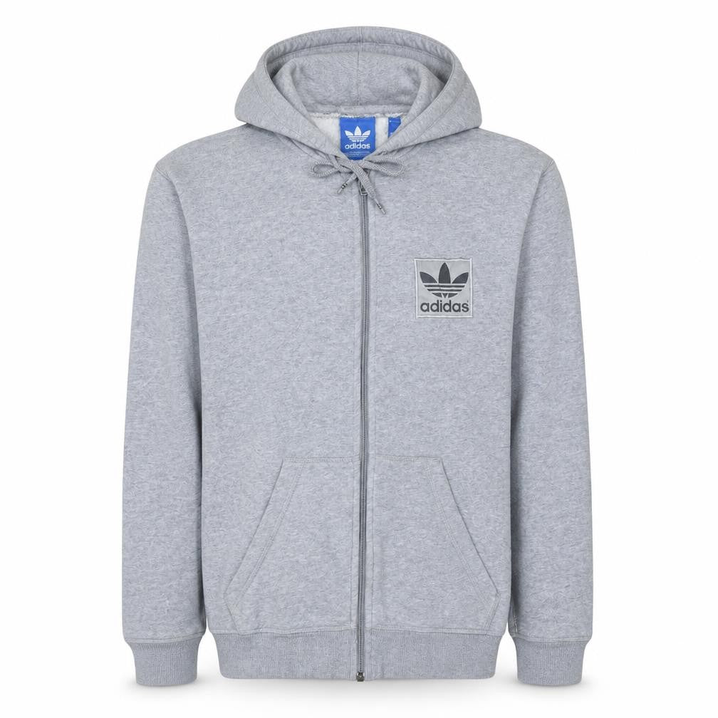Front view of Adidas Men's Grey Full Zip Hoodie, size S, Sportswear