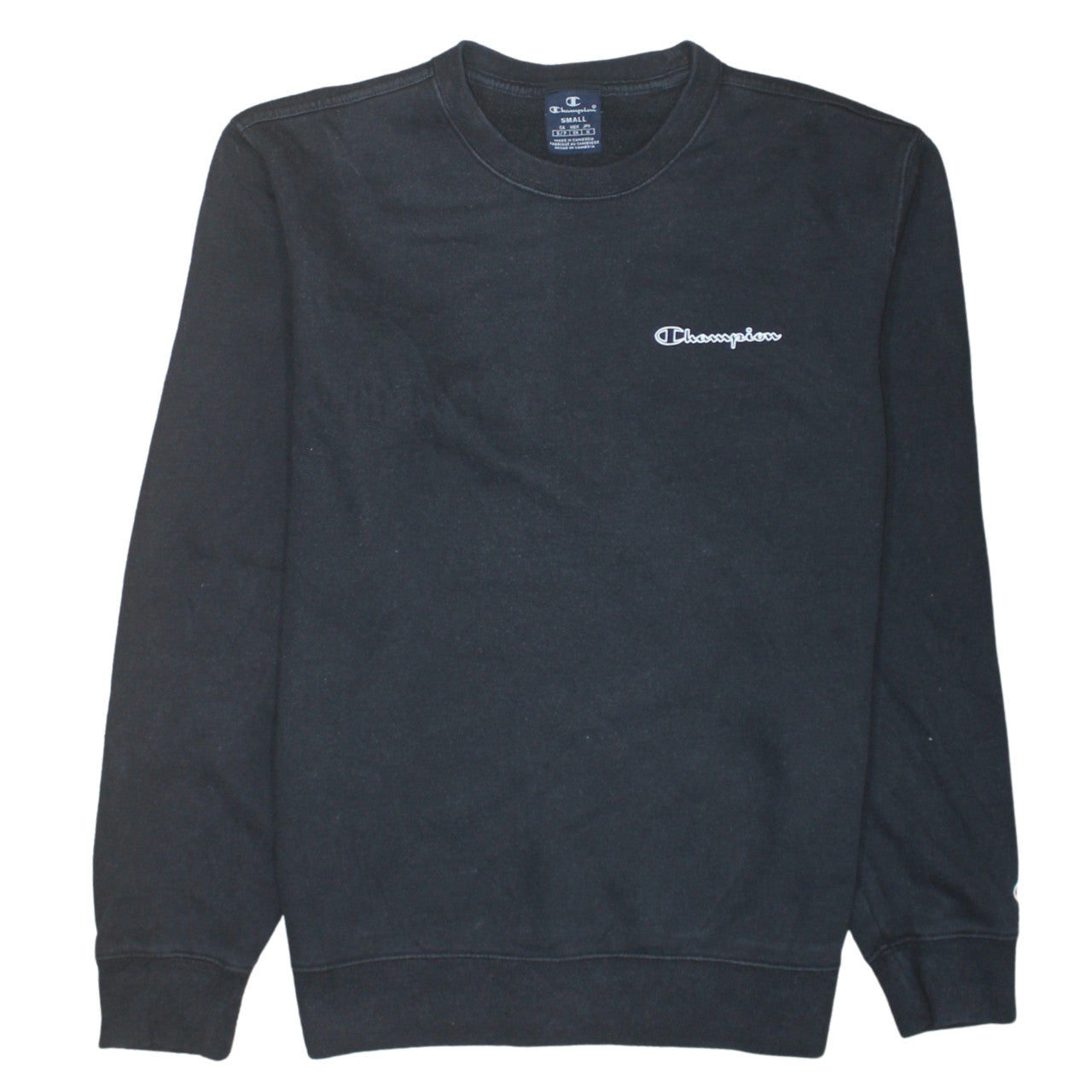 Champion Men's Black Small Pullover Sweatshirt Logo Crew Neck