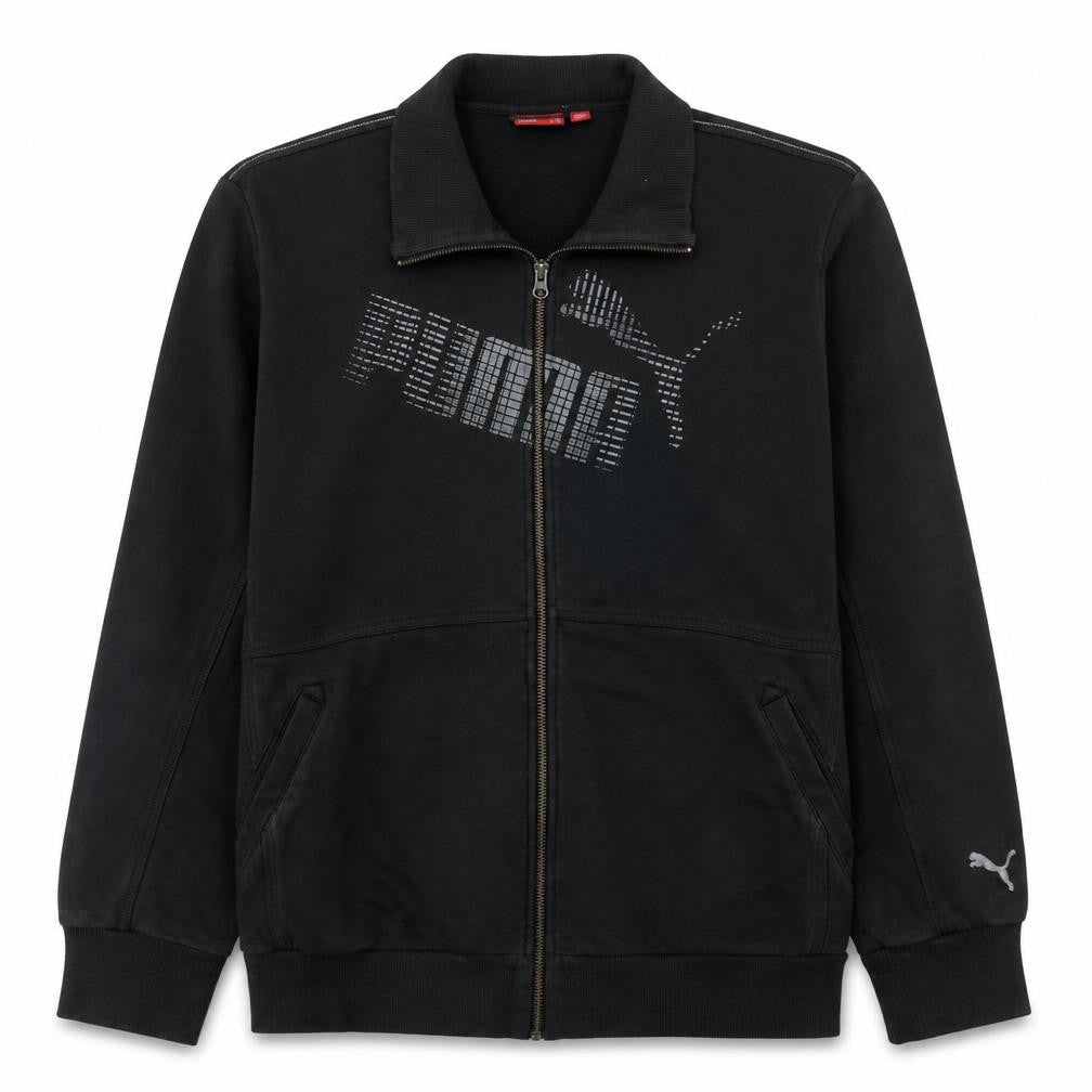 Front view of Puma Men's Black XL Full Zip Collared Sweatshirt with Logo