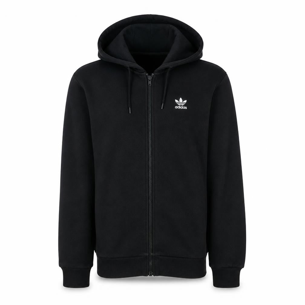Front view of Adidas Men's Black Full Zip Hoodie XS Logo Fleece Sweatshirt