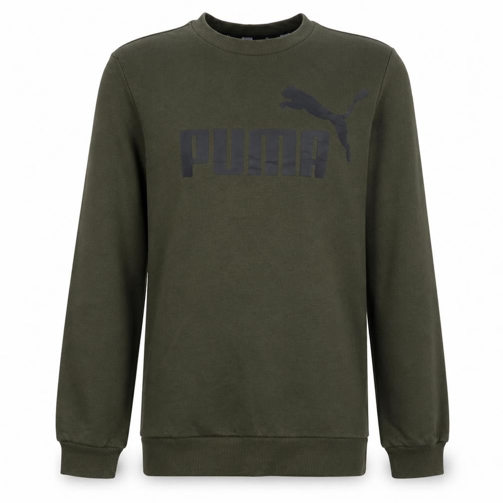Front view of Puma boys’ green crew neck pullover sweatshirt 13-14 years logo print