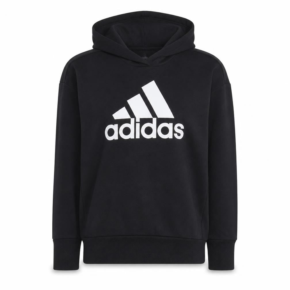 Front view of Adidas Women's Black Pullover Hoodie, size 12-14, Logo Cotton Blend