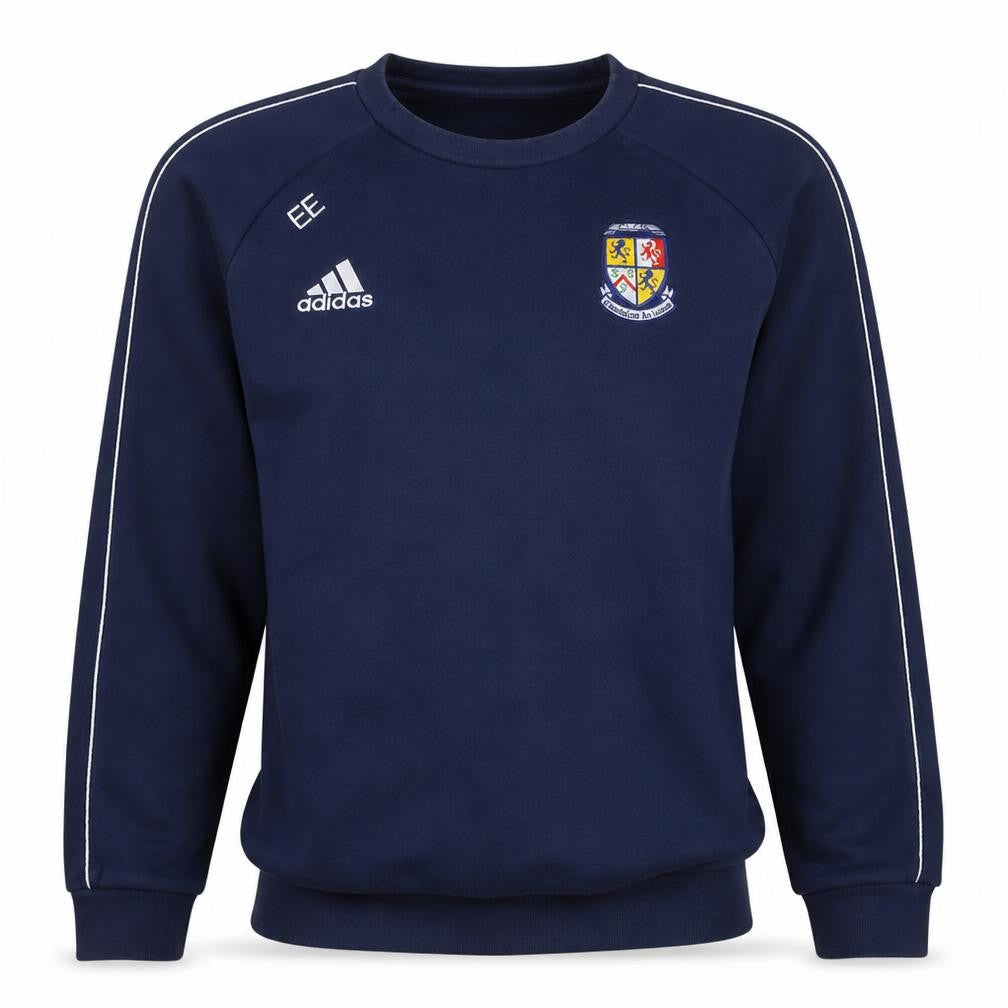 Front view of Adidas Men's Blue Pullover Sweatshirt Small Embroidered Sports Crest