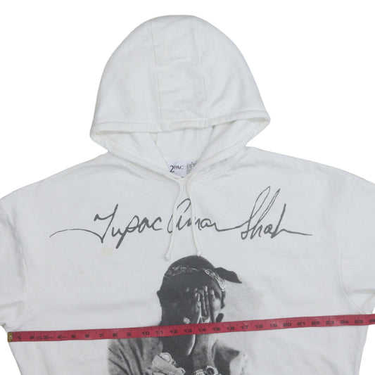 2Pac Womens White Hoodie Size Small Drawstring Hooded Pullover Graphic Print