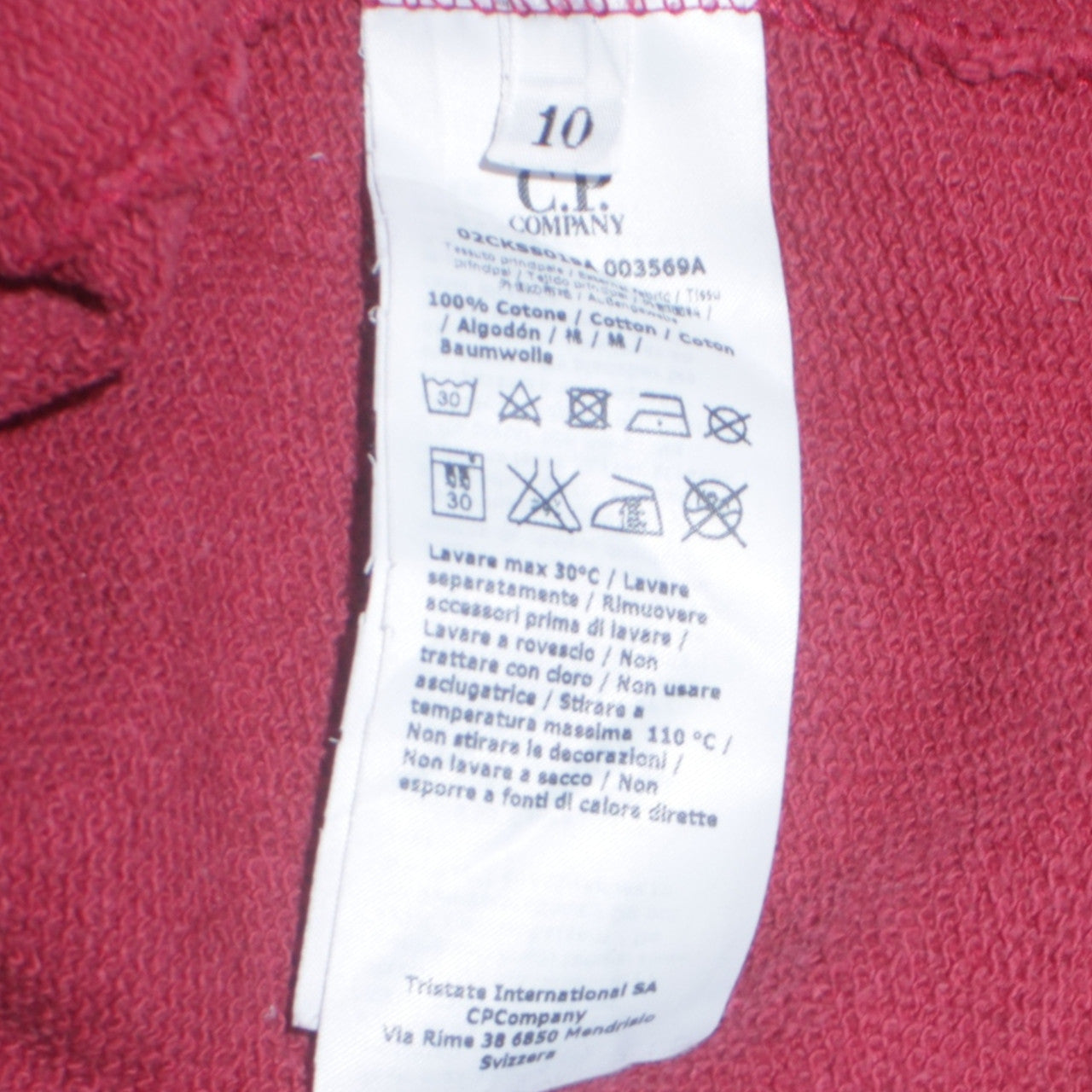 C.P. Company Boys Red Full Zip Hoodie 10 Years 100% Cotton Casual
