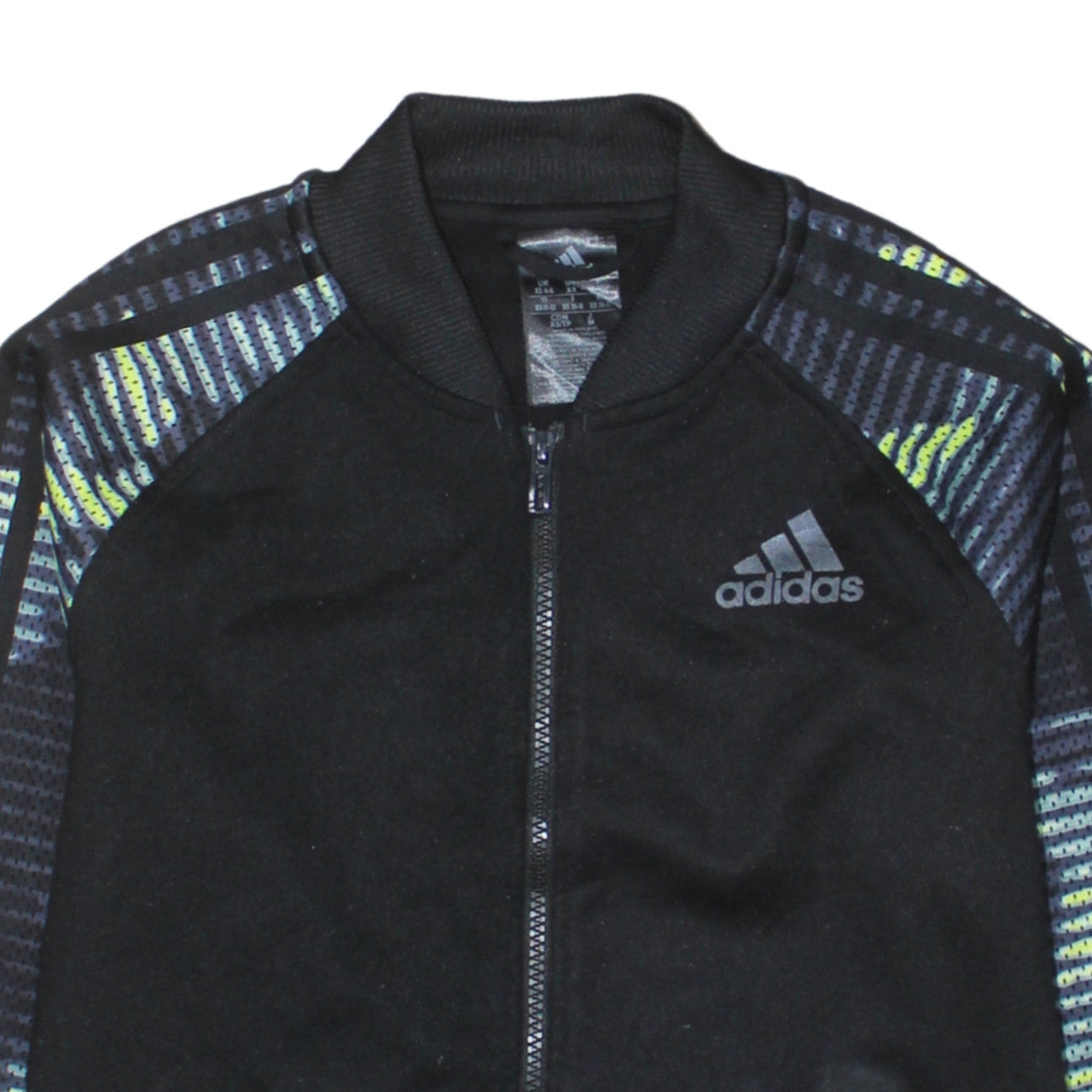 Adidas Womens Black XS Full Zip Hoodie with Patterned Sleeves