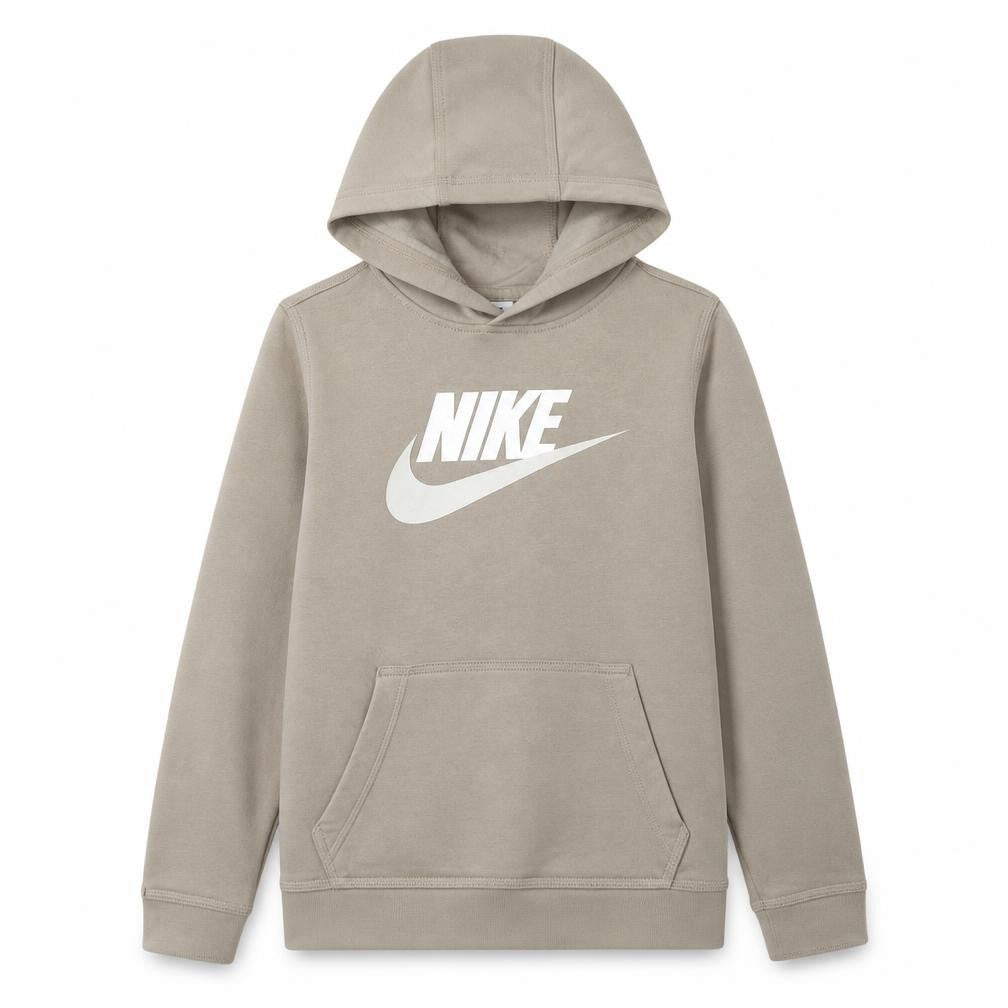 Front view of Nike boys’ beige pullover hoodie l 147-158cm long sleeve graphic logo