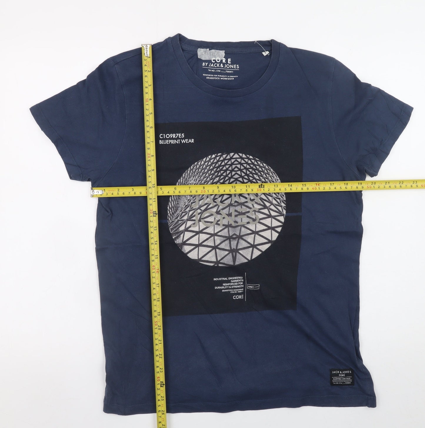 Jack & Jones Men's Blue Graphic Print Crew Neck T-Shirt Size L