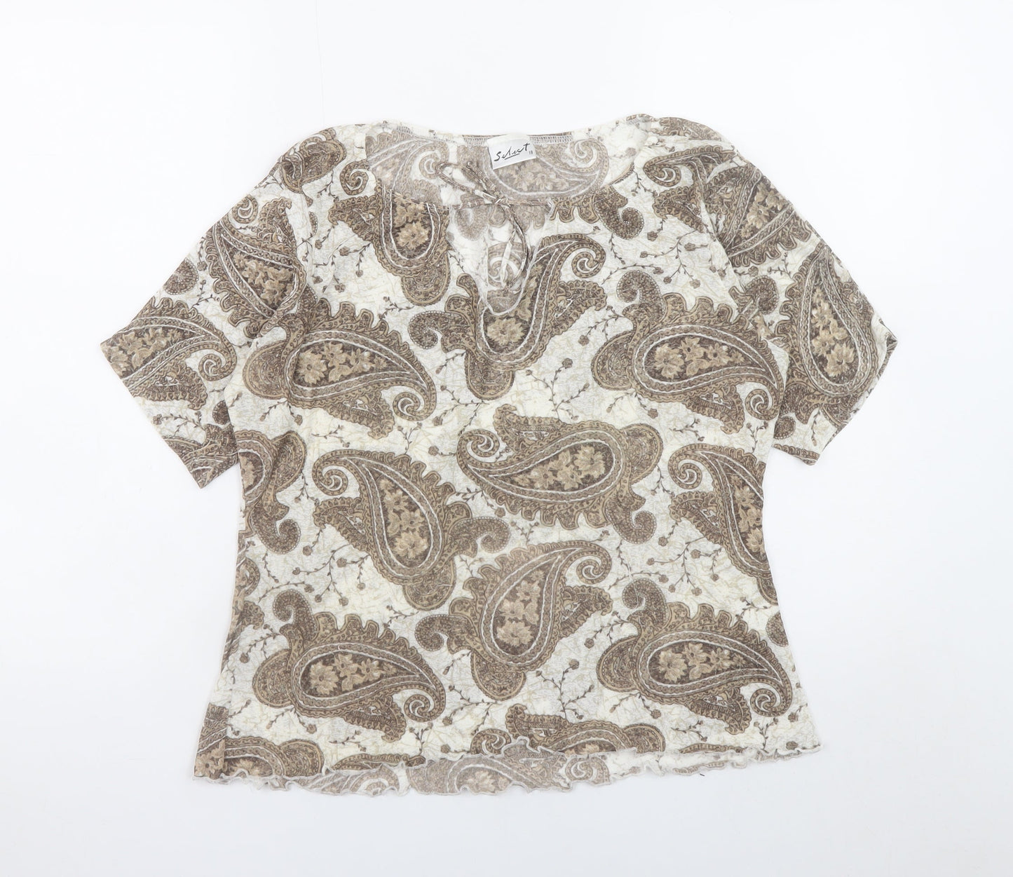 Select Womens Beige Paisley Tunic Blouse Size 18 Short Sleeve Top