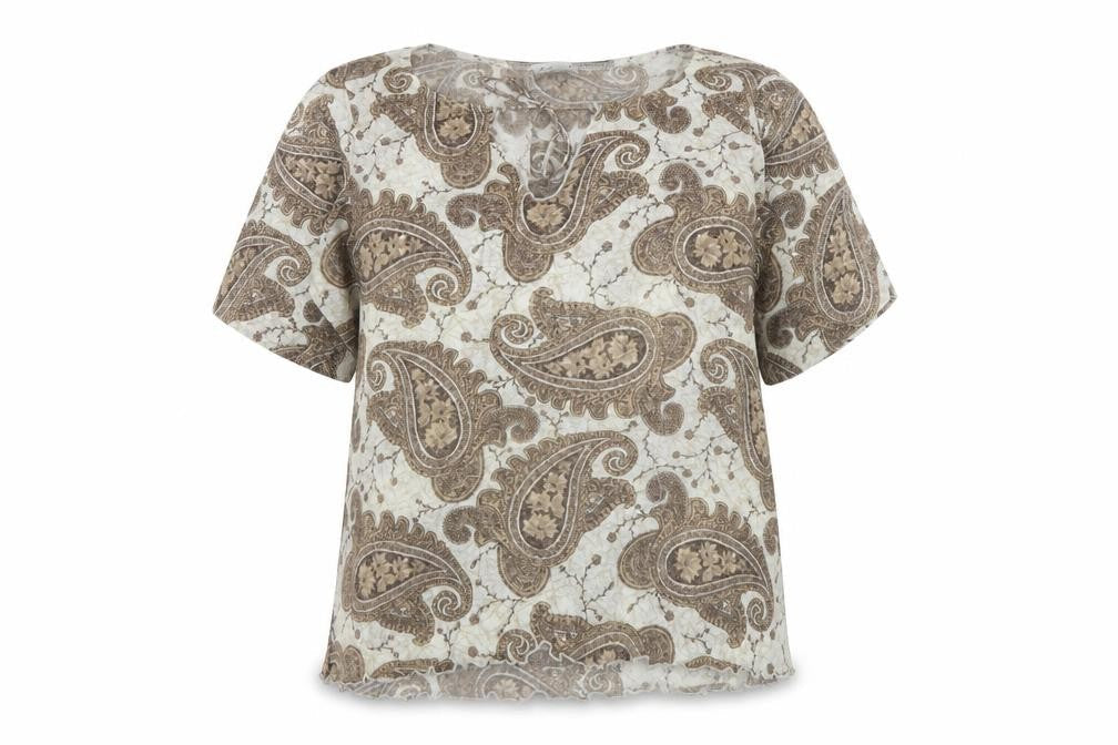 Select Womens Beige Paisley Tunic Blouse Size 18 Short Sleeve Top