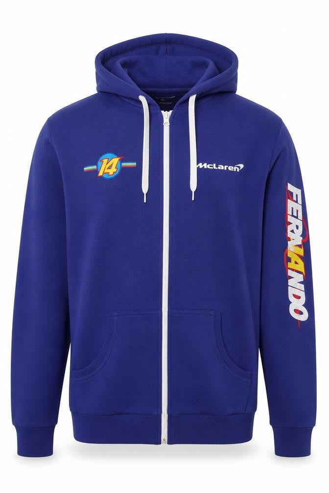 McLaren Mens Blue Full Zip Hoodie XXL Racing Graphic Sweatshirt