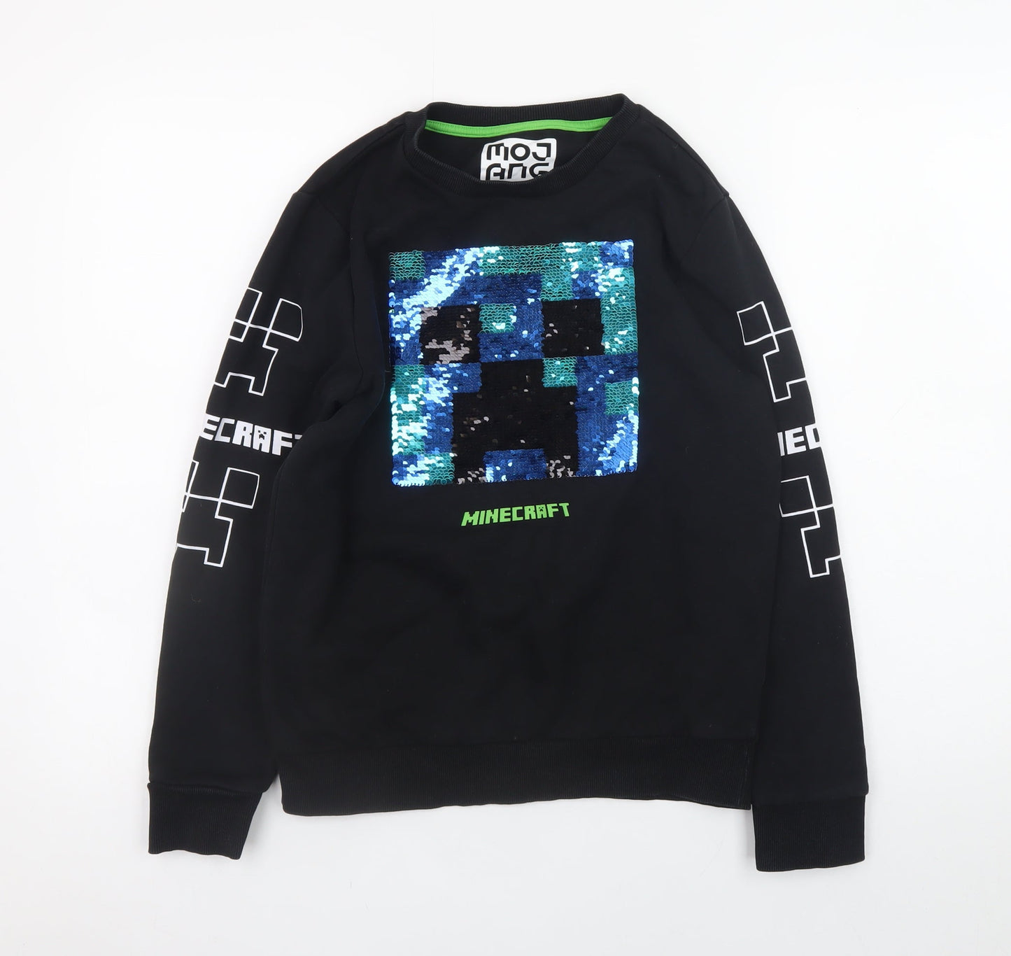 Minecraft Boys Black Sequin Creeper Sweatshirt 11-12 Years Long Sleeve