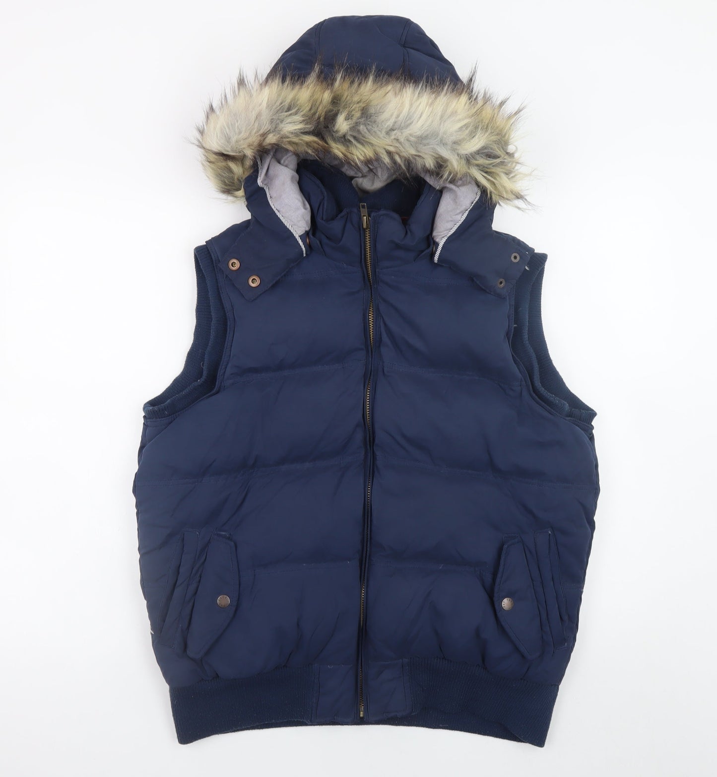 Uneek Womens Blue 2XL Hooded Puffer Waistcoat with Faux Fur Trim