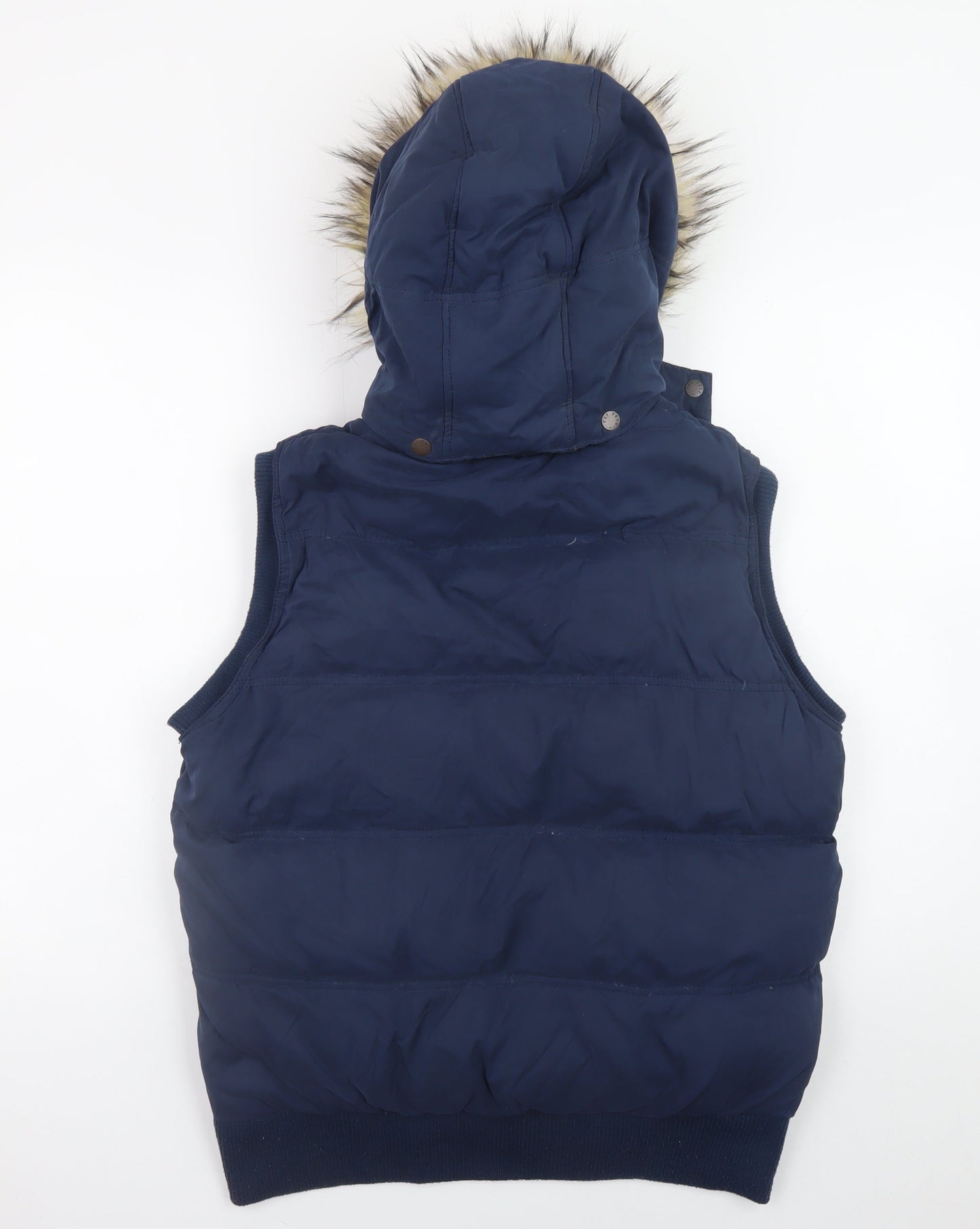 Uneek Womens Blue 2XL Hooded Puffer Waistcoat with Faux Fur Trim