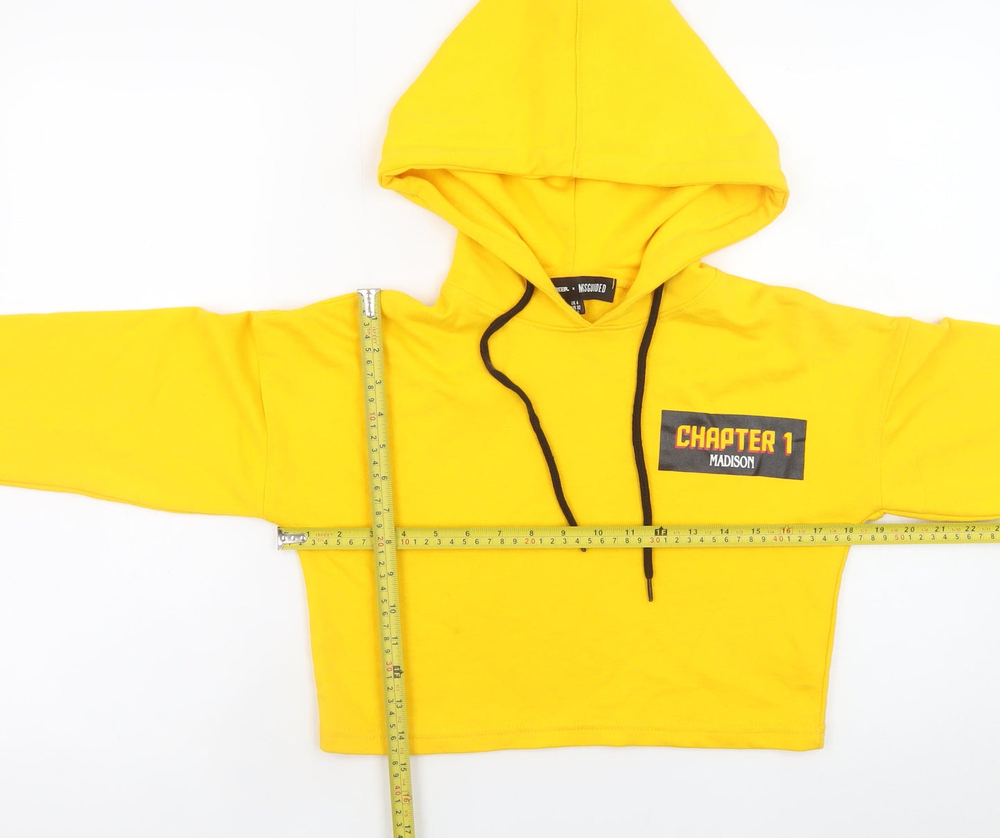 Missguided Women Yellow Cropped Pullover Hoodie UK 4 Cotton Blend