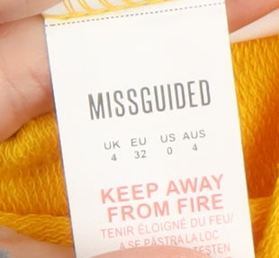 Missguided Women Yellow Cropped Pullover Hoodie UK 4 Cotton Blend