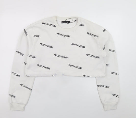 PrettyLittleThing Womens White Cropped Pullover Sweatshirt M