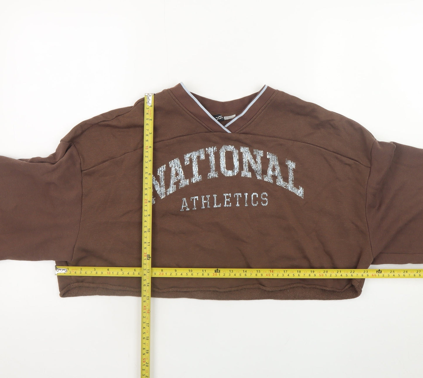 H&M Divided Brown Cropped Pullover Sweatshirt Women L National Athletics