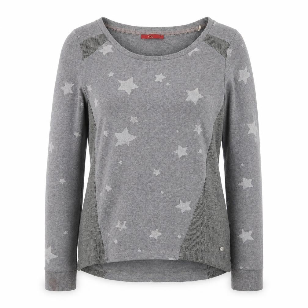 Front view of EDC Women Grey Star Print Cotton Blend jumper M