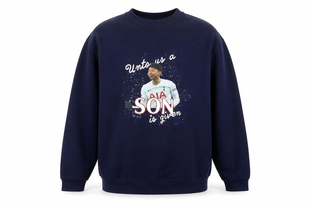 Front view of JustHoods Men's Blue Graphic Print Pullover Sweatshirt L