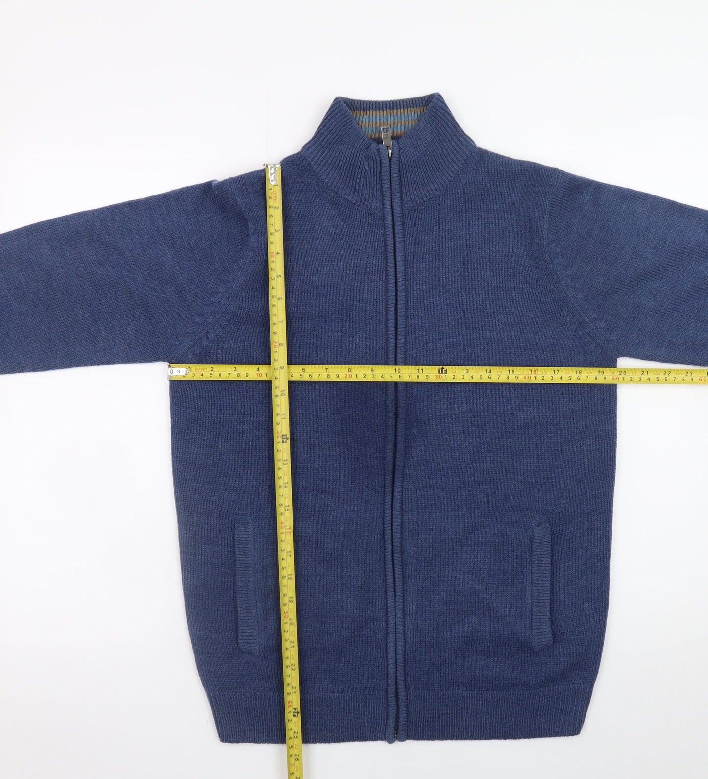 James Pringle Men's Blue Full Zip Knit Jumper Size S