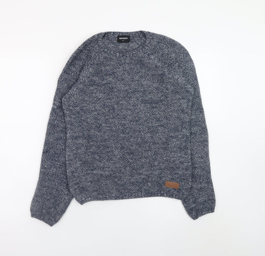 Refinery Men's Blue Chunky Knit Polyester Jumper Size S