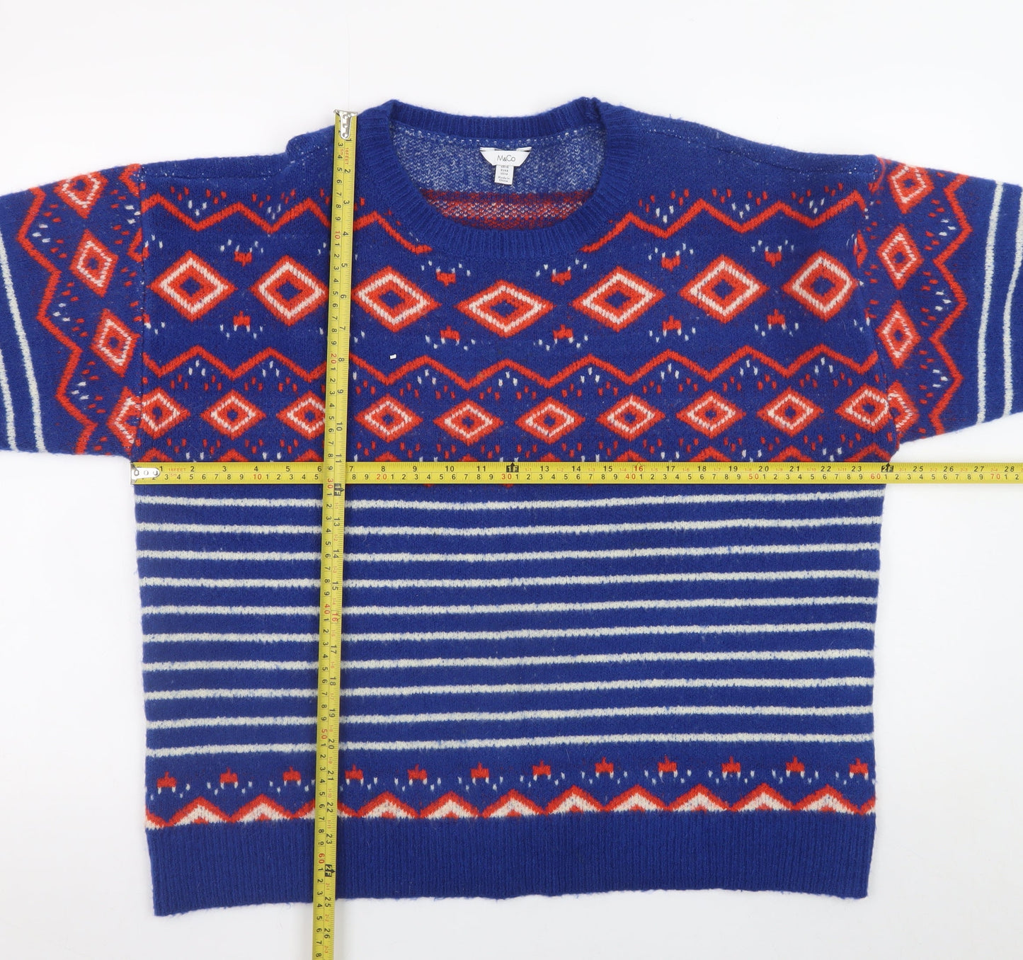 M&Co Women's Blue Fair Isle Knit Jumper Size 18