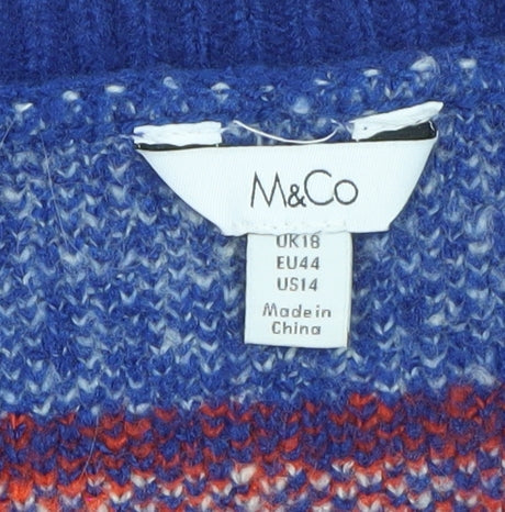 M&Co Women's Blue Fair Isle Knit Jumper Size 18