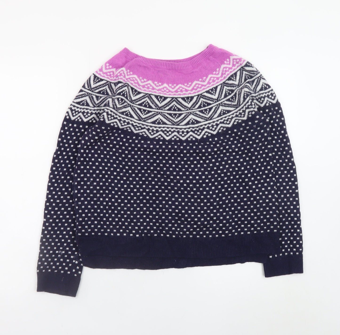 Gap Women's Blue Fair Isle Crew Neck Jumper Size M