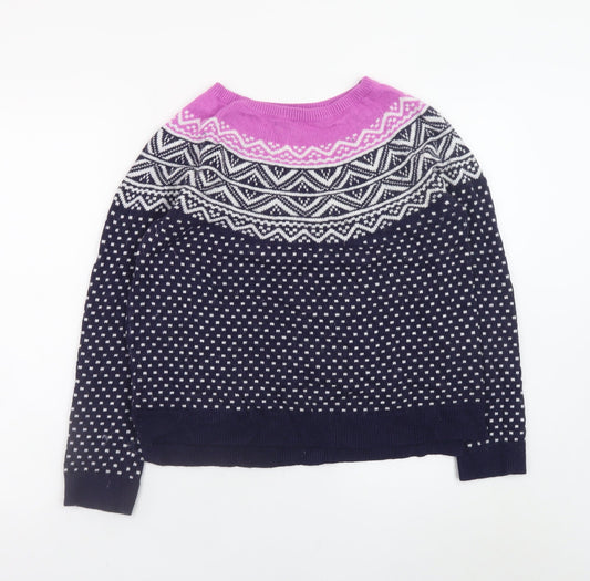 Gap Women's Blue Fair Isle Crew Neck Jumper Size M