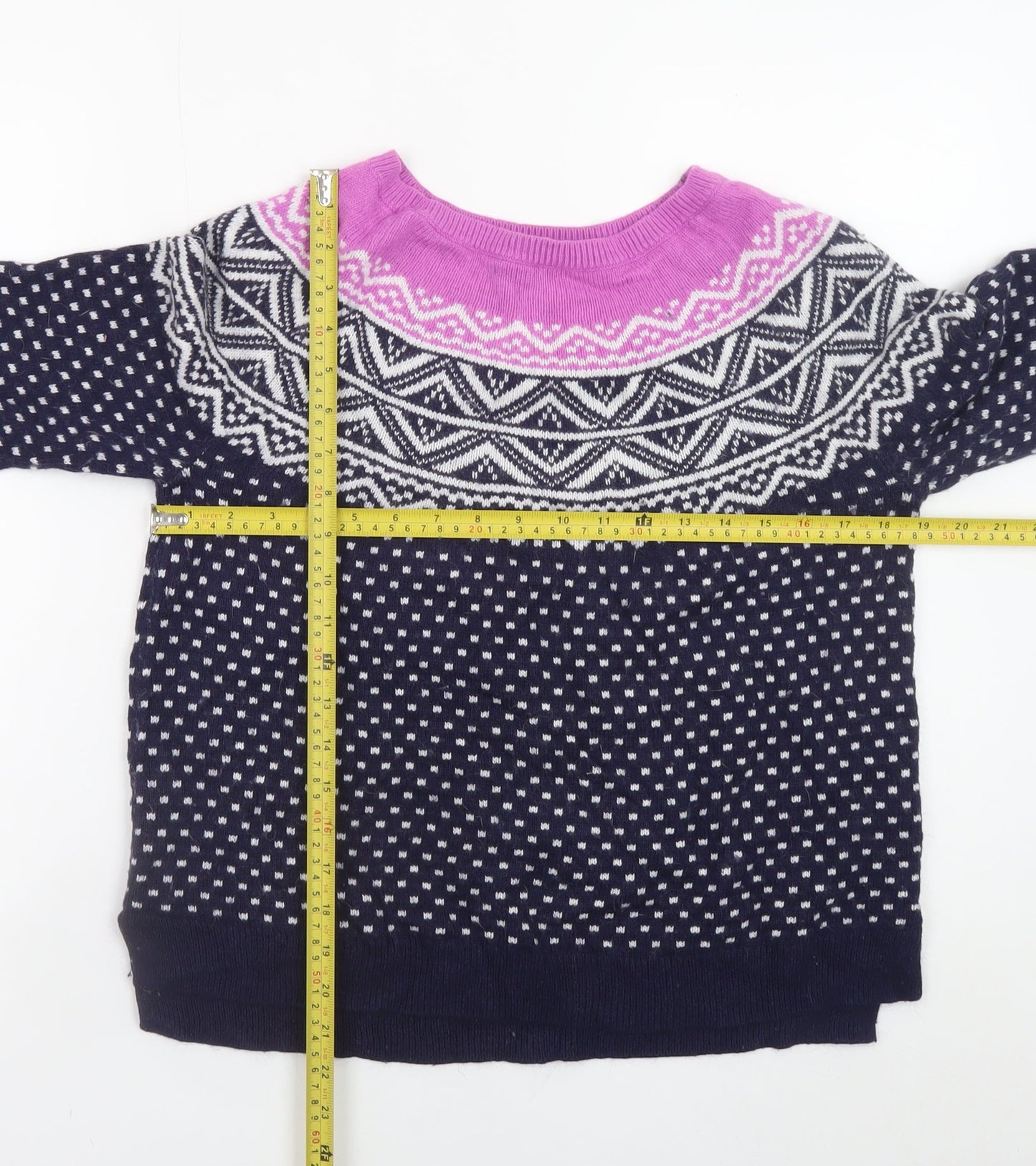 Gap Women's Blue Fair Isle Crew Neck Jumper Size M