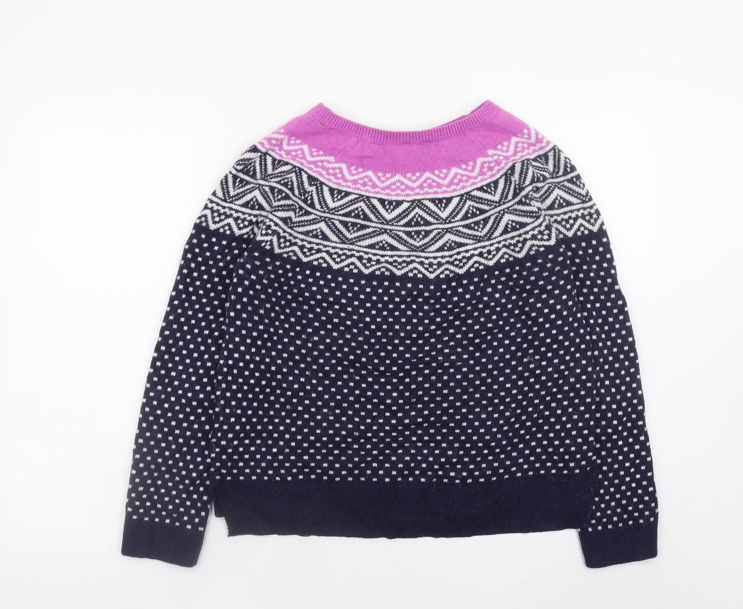 Gap Women's Blue Fair Isle Crew Neck Jumper Size M