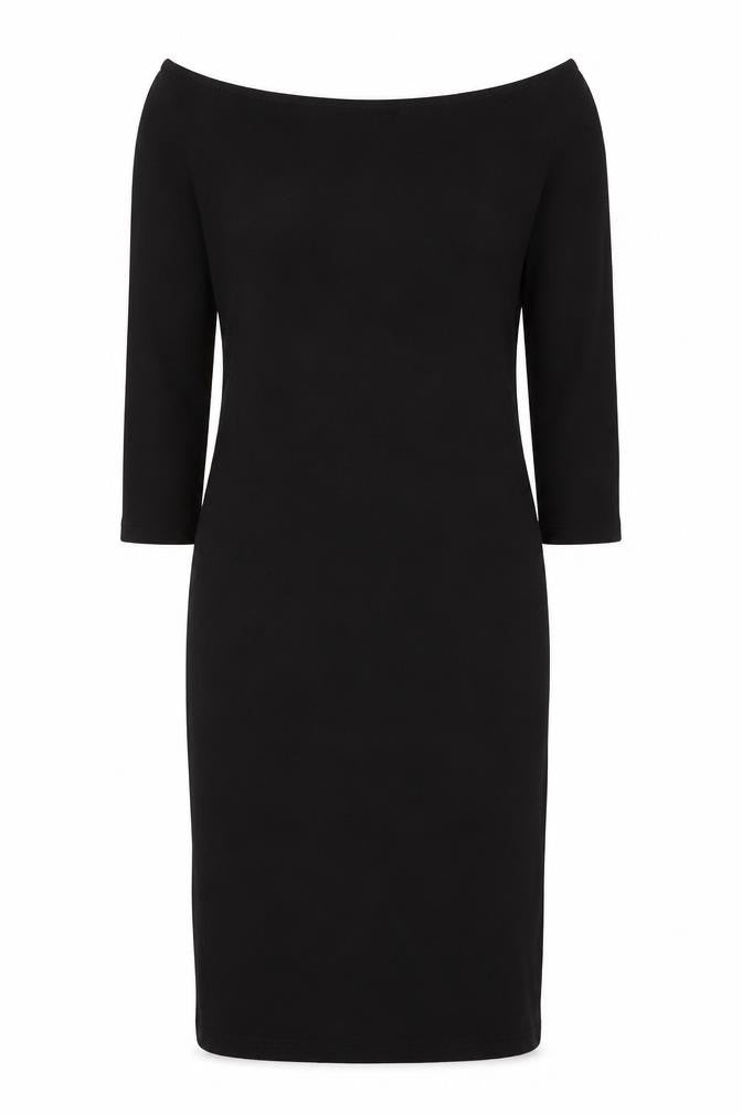 Front view of ASOS Women Black, size 10, Bodycon Midi Dress 3/4 Sleeve Viscose