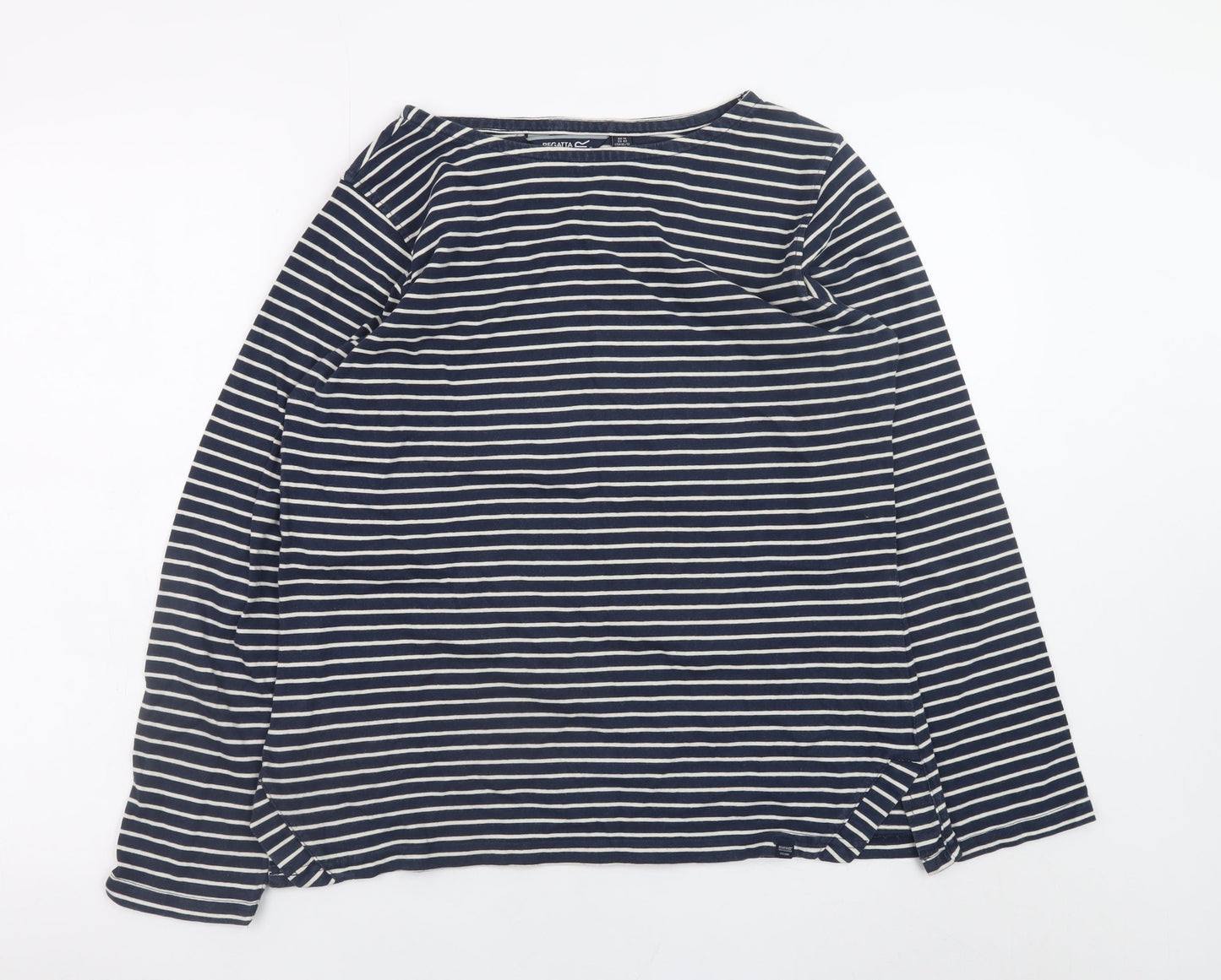 Regatta Women Navy White Striped Long Sleeve Cotton Top UK 16