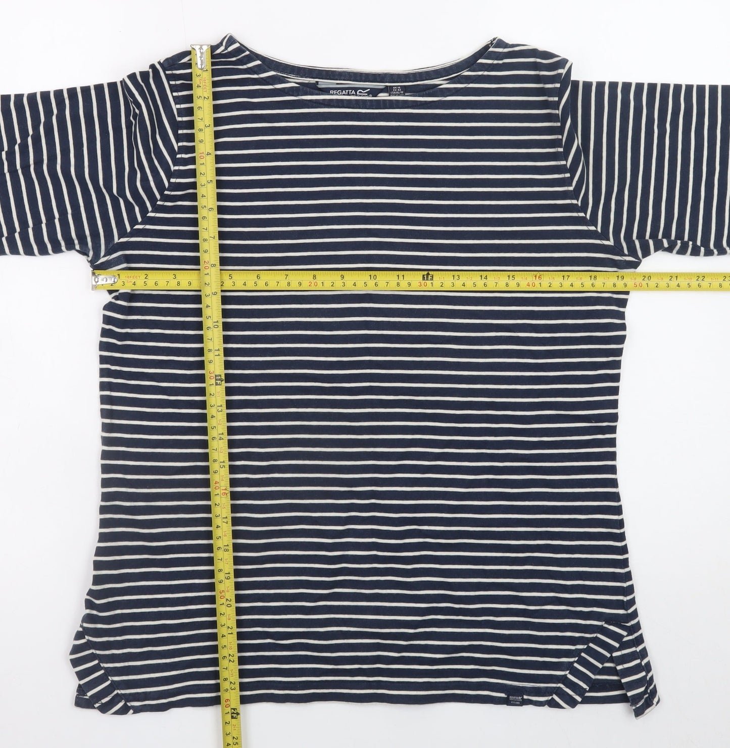 Regatta Women Navy White Striped Long Sleeve Cotton Top UK 16