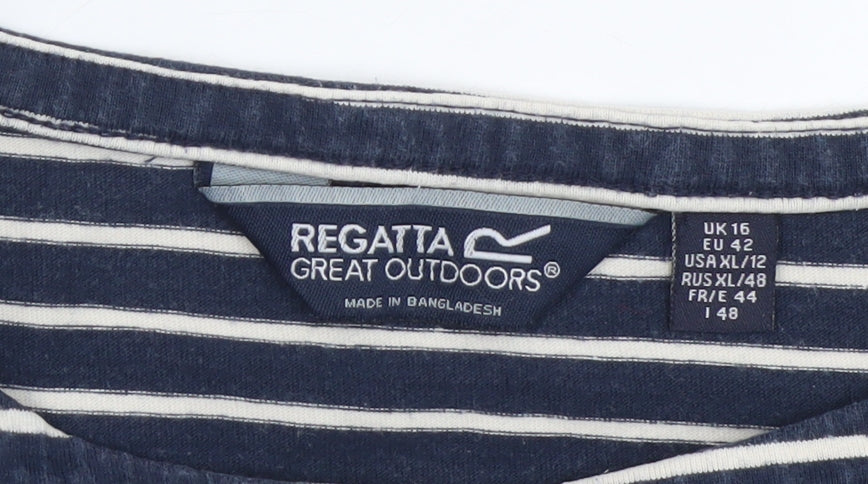Regatta Women Navy White Striped Long Sleeve Cotton Top UK 16