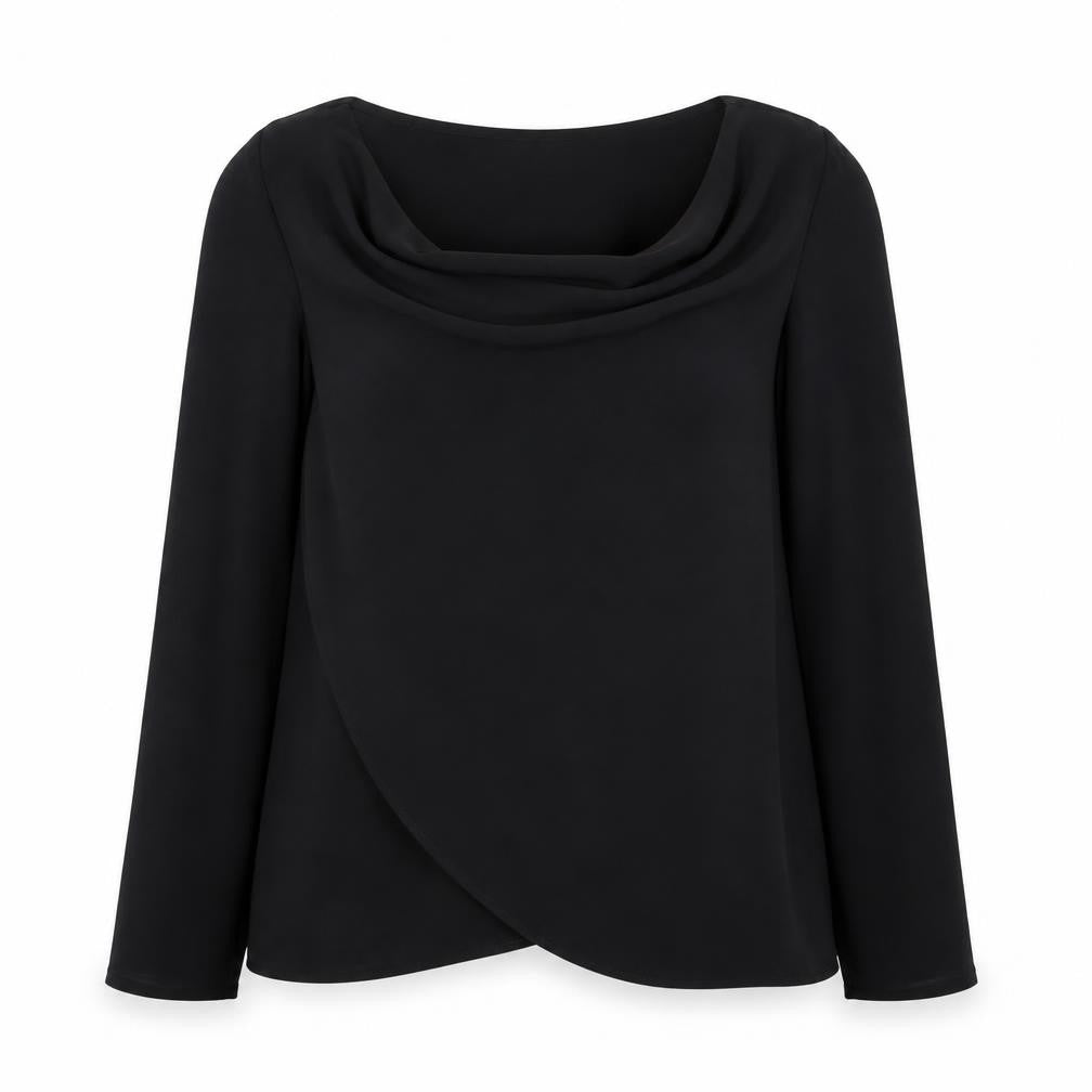 Paraphrase Women's Black Cowl Neck Long Sleeve Wrap Blouse Size 12