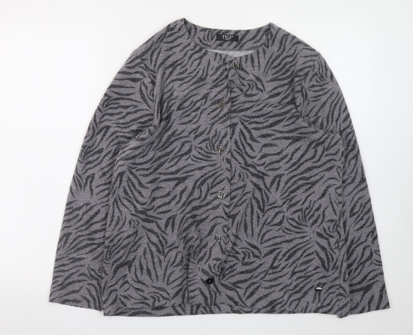 TIGI Women’s Grey Animal Print Button Cardigan Size 14