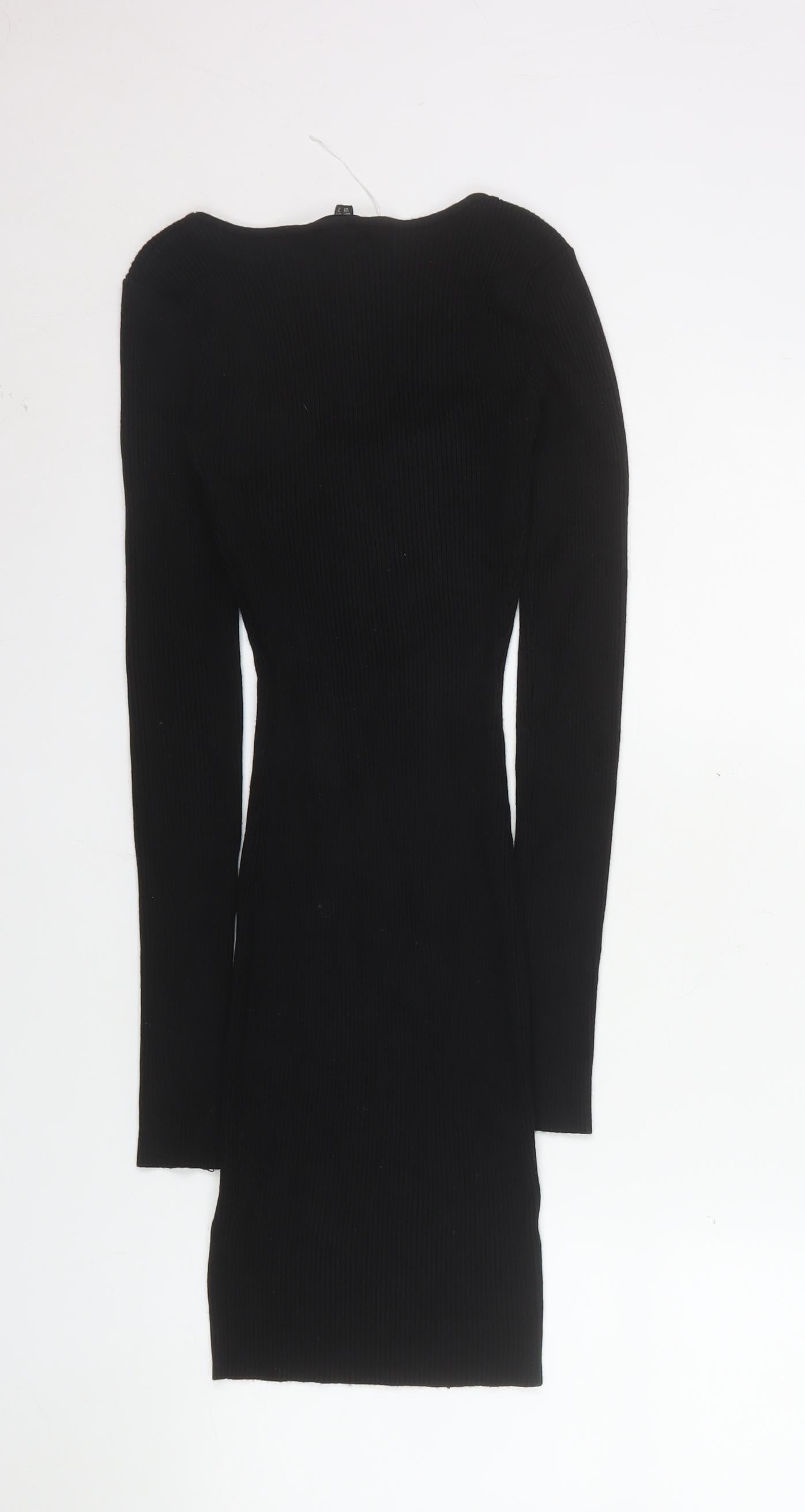Missguided Women's Black Long Sleeve Bodycon Mini Dress Size 6