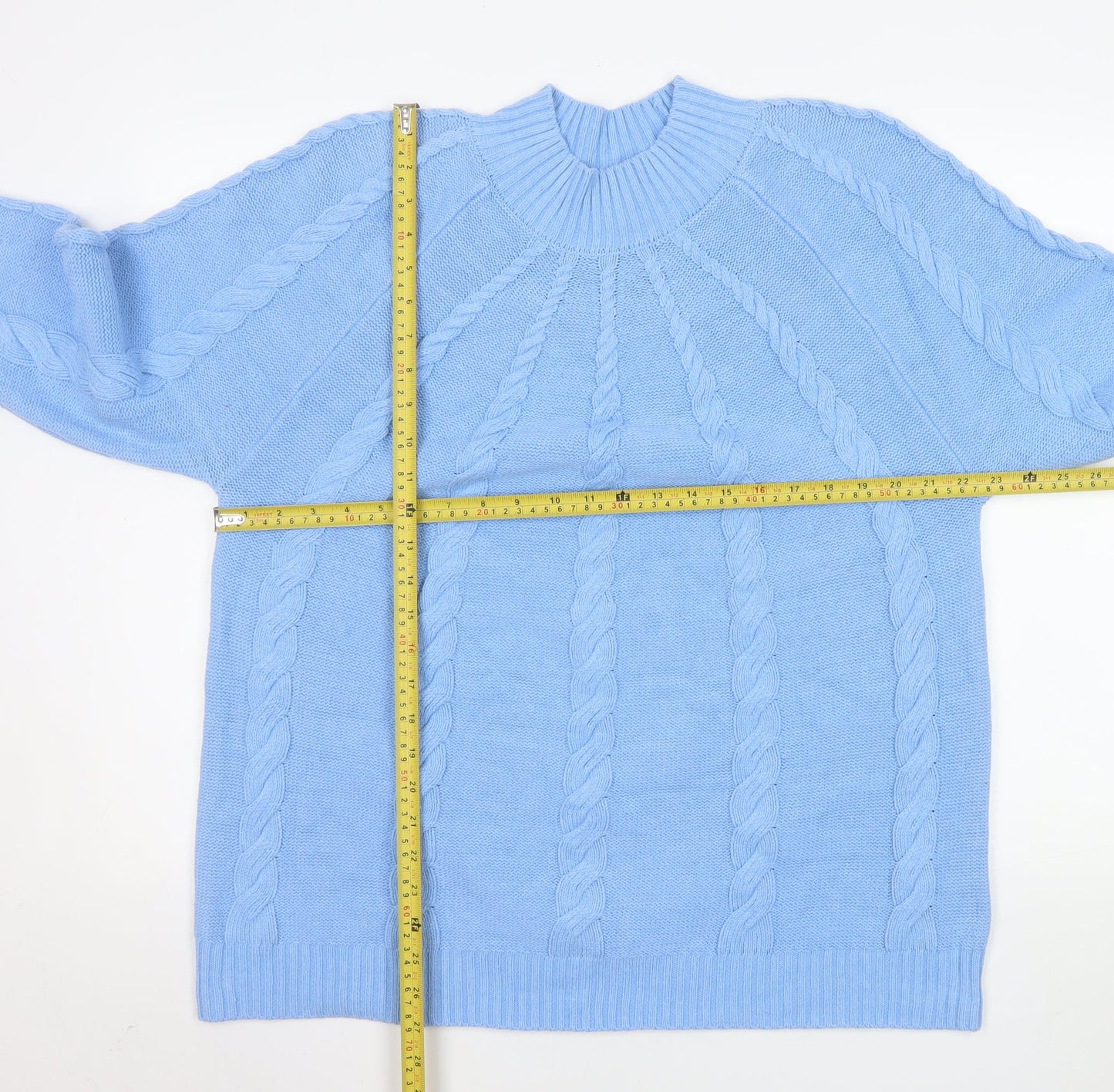 Bloomings Women's Blue 2XL Cable-Knit Cotton Blend Jumper