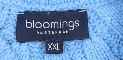 Bloomings Women's Blue 2XL Cable-Knit Cotton Blend Jumper