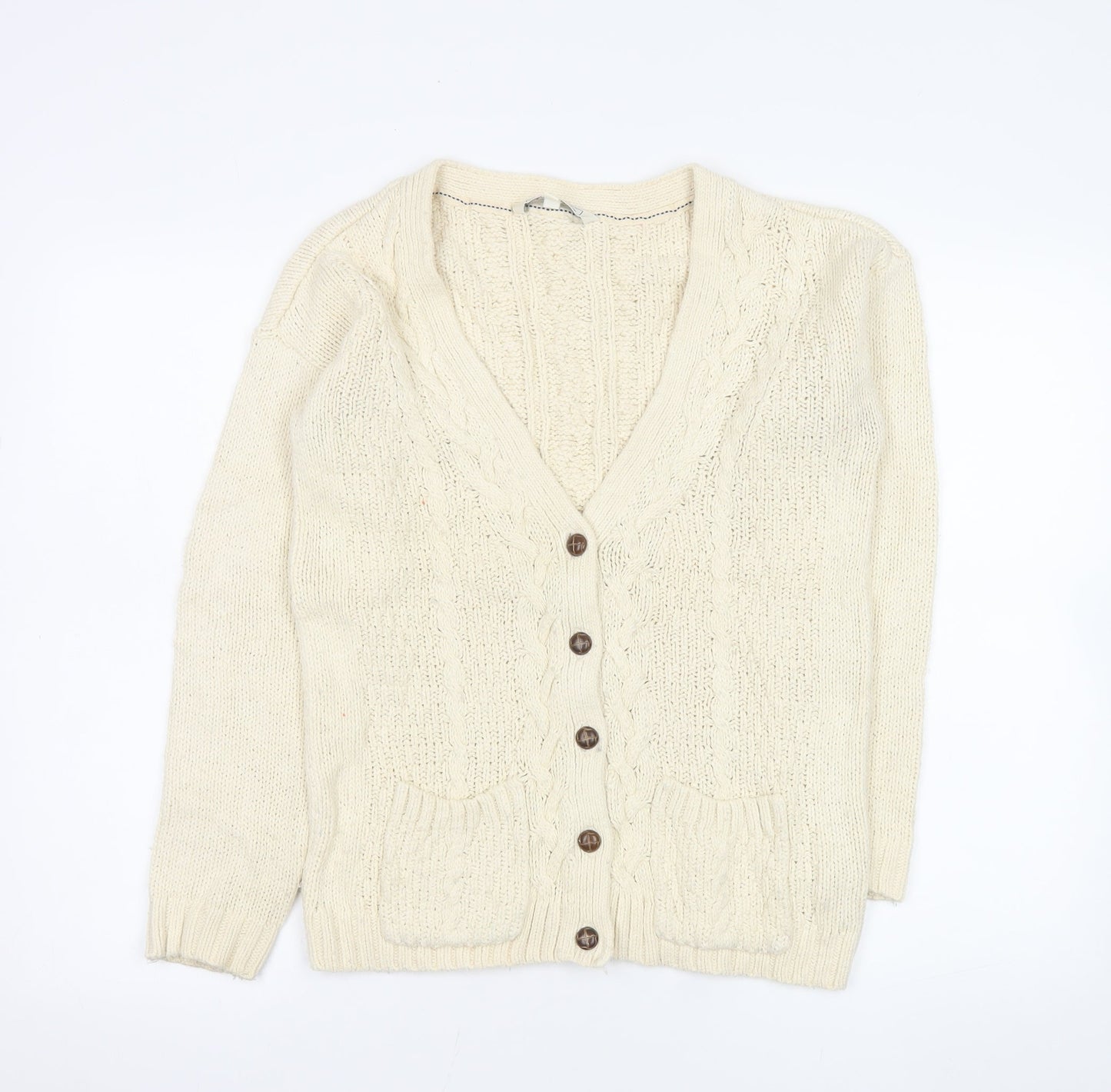 Fat Face Women's Ivory Cable-Knit Cardigan Size 10