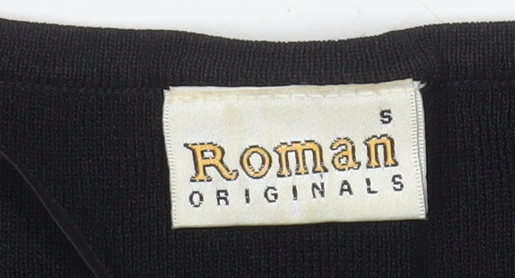 Roman Originals Women Black Studded V-Neck Long Sleeve Knit Blouse Size S