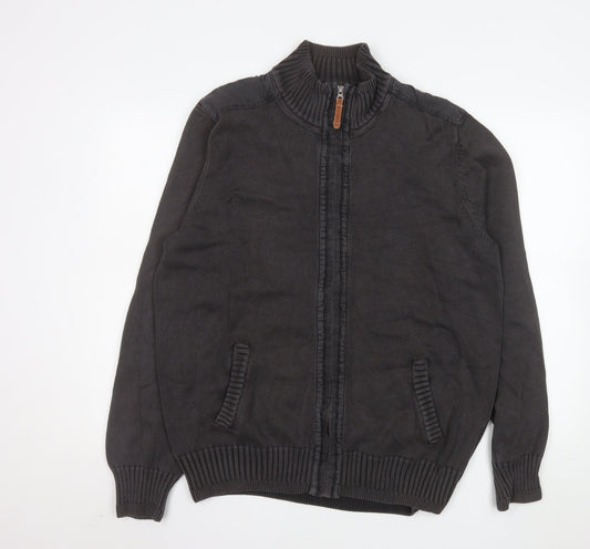 Fat Face Men's Grey Cotton Bomber Jacket L Full Zip Knit Casual